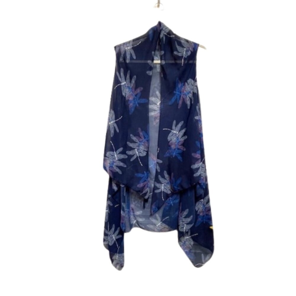 Blue dragonfly sleveless translucent over-blouse/vest/duster.